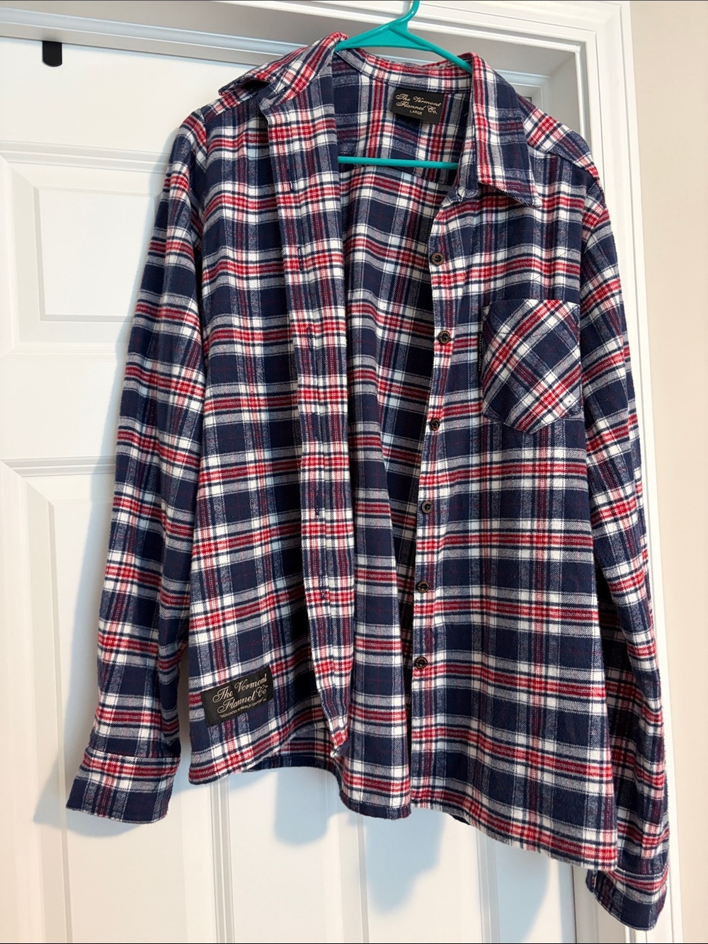 Vermont Flannel Navy, Red & White Plaid Flannel Shirt